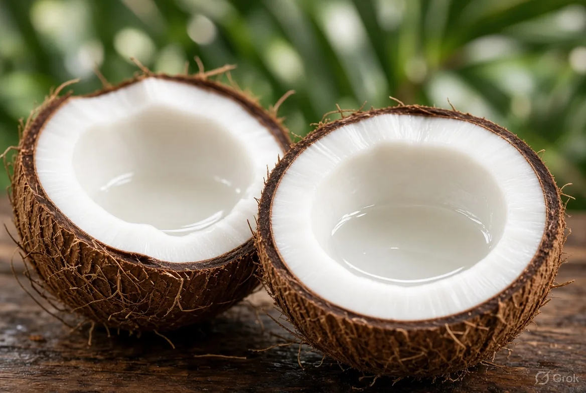 Freshly split coconuts