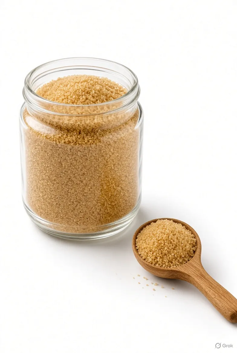 Coconut sugar in a glass jar