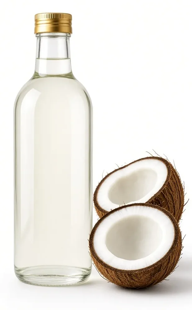 Organic extra virgin coconut oil in a glass bottle